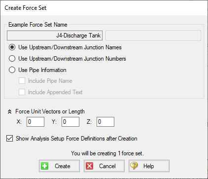 The Create Force Set window, as accessed from the Workspace, is shown.